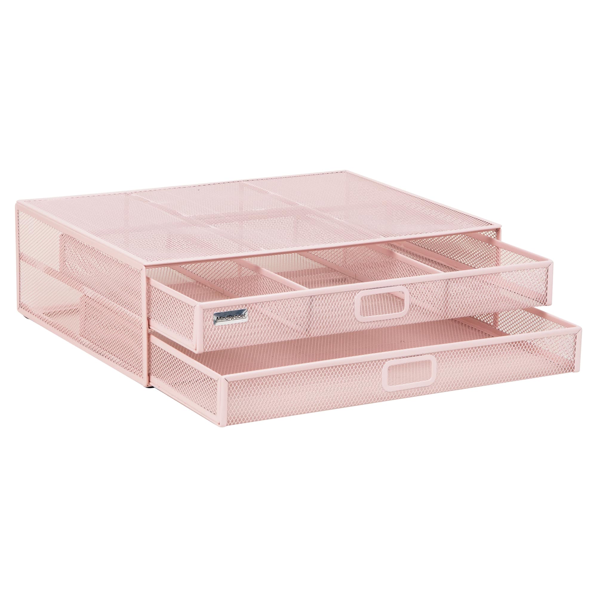 Mind Reader Mesh Monitor Stand with Storage Drawer, Ventilated Laptop Riser and Desktop Organizer, Office, Metal Mesh, Pink